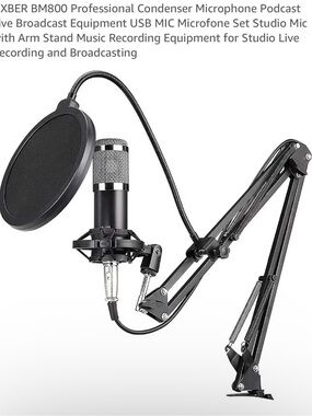 BM800 Professional Condenser Microphone Kit with Adjustable Arm Stand - Black